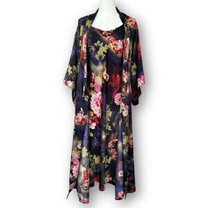 Notori M Slinky Smooth Satin Long Kimono Robe & Gown Set Belted Purple Asian Gei